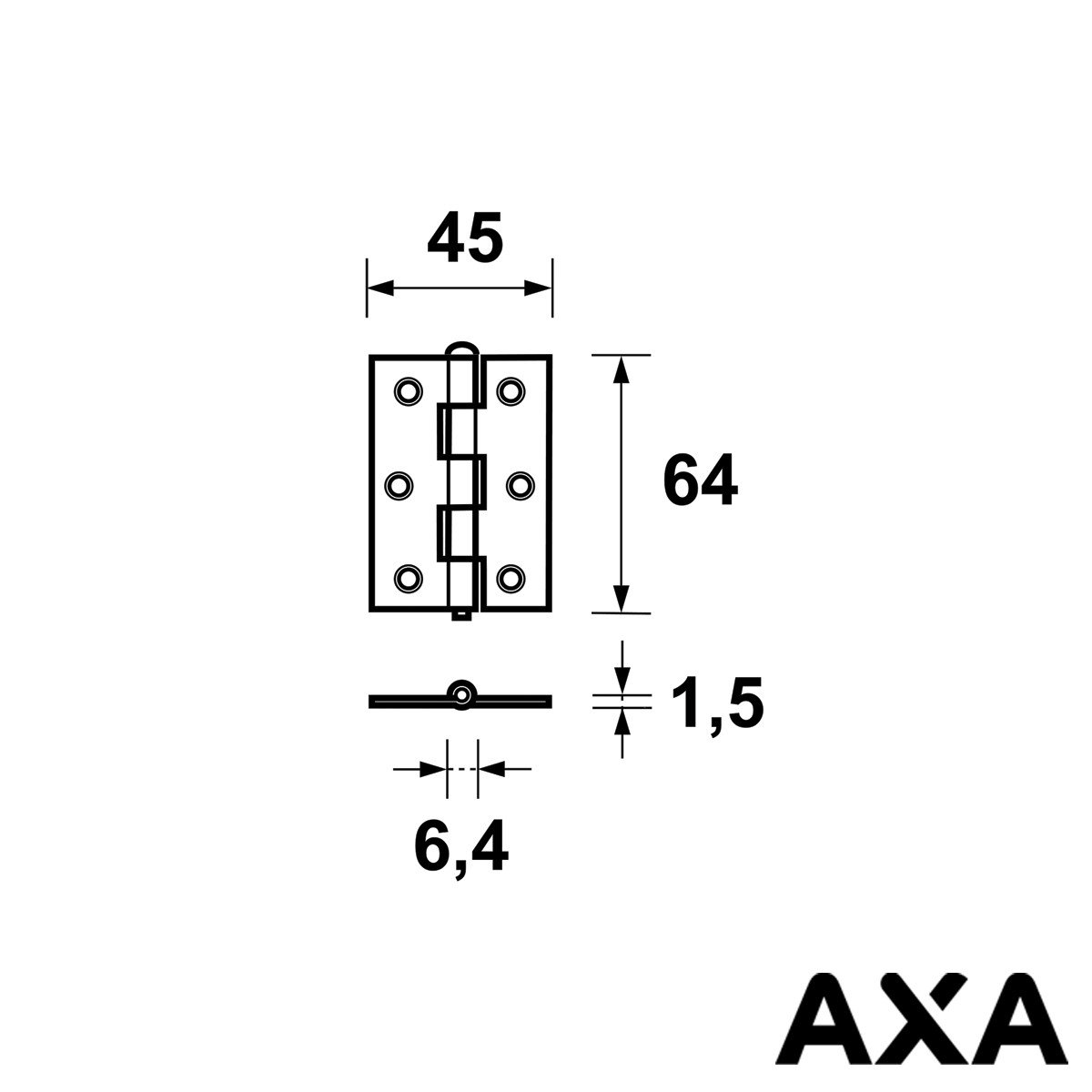 Alternatieve afbeelding voor Scharnier 64x45mm ongelagerd AXA