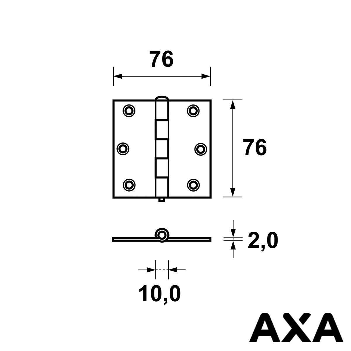 Alternatieve afbeelding voor Stalen scharnier 76x76mm ongelagerd AXA