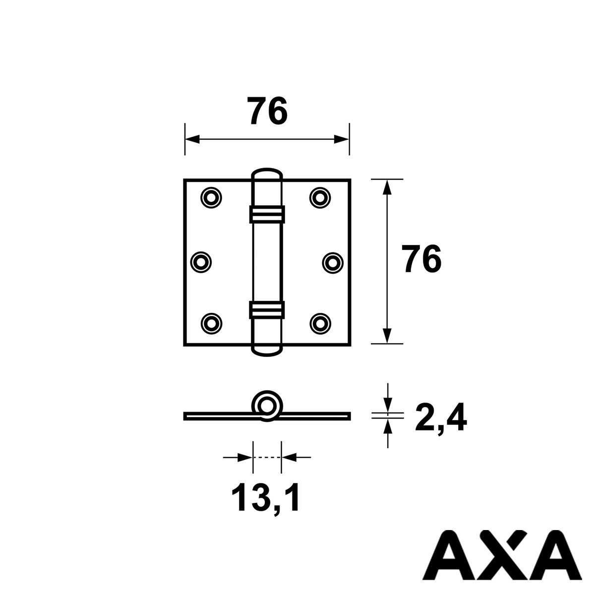 Alternatieve afbeelding voor Scharnier 76x76mm venelite staal AXA