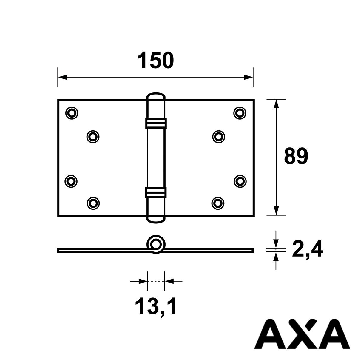 Alternatieve afbeelding voor Scharnier 89x150mm venelite staal AXA