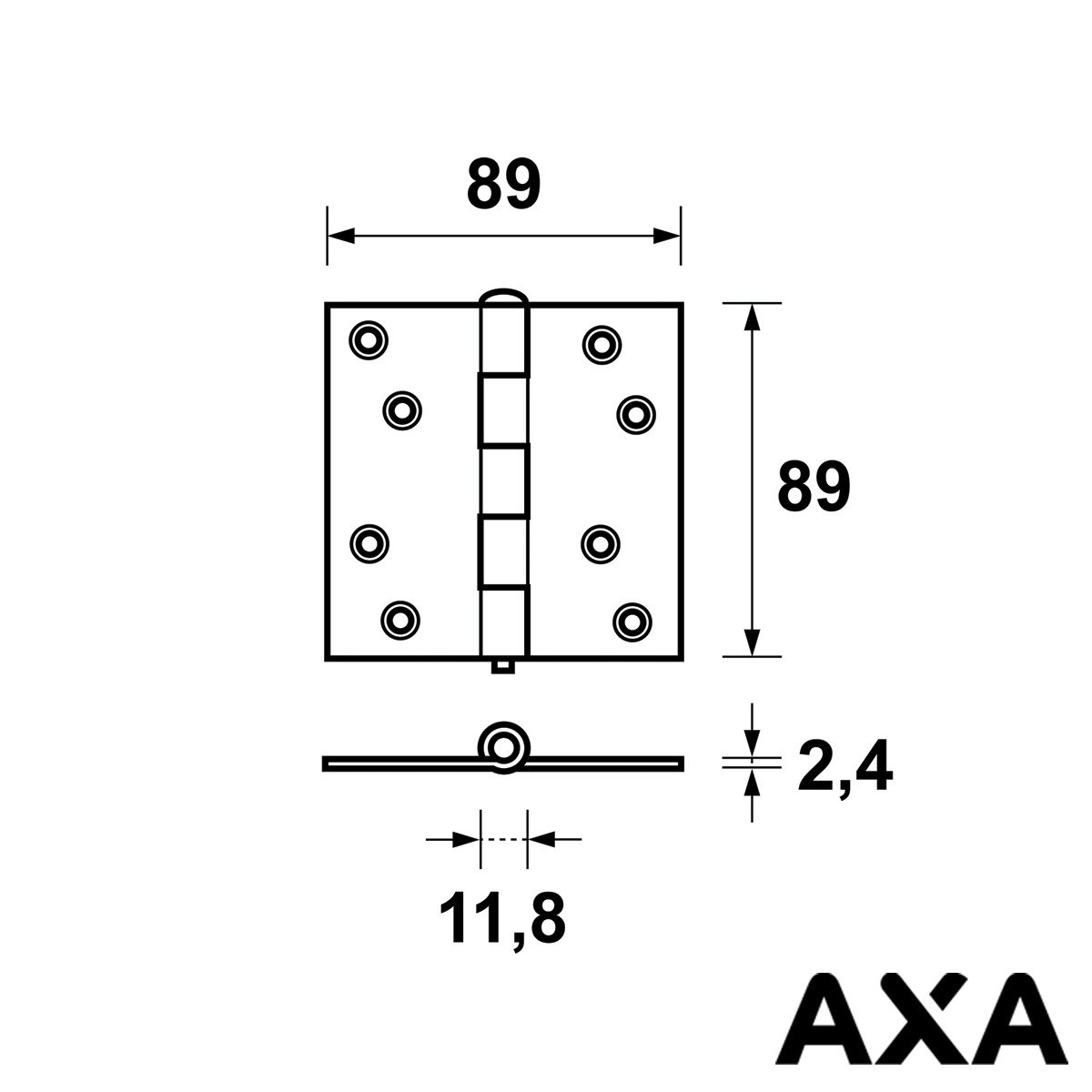 Alternatieve afbeelding voor Stalen scharnier 89x89mm ongelagerd AXA