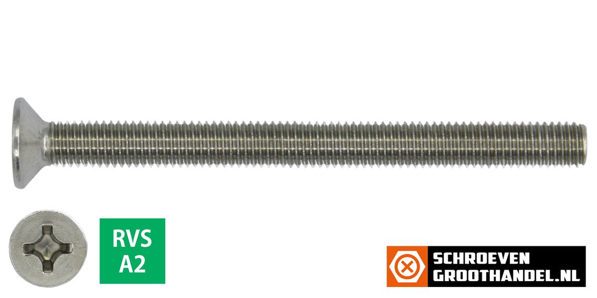 Alternatieve afbeelding voor Metaalschroeven platkop M6 x 110mm DIN965 RVS A2 philips 100 stuks