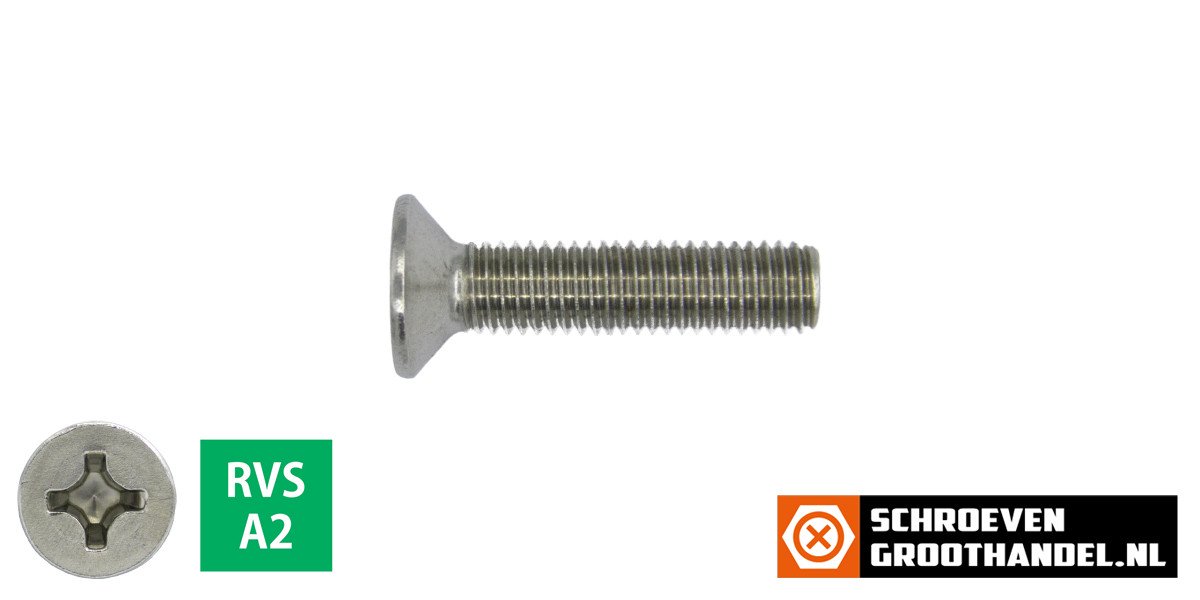 Alternatieve afbeelding voor Metaalschroeven platkop M6 x 25mm DIN965 RVS A2 philips 200 stuks