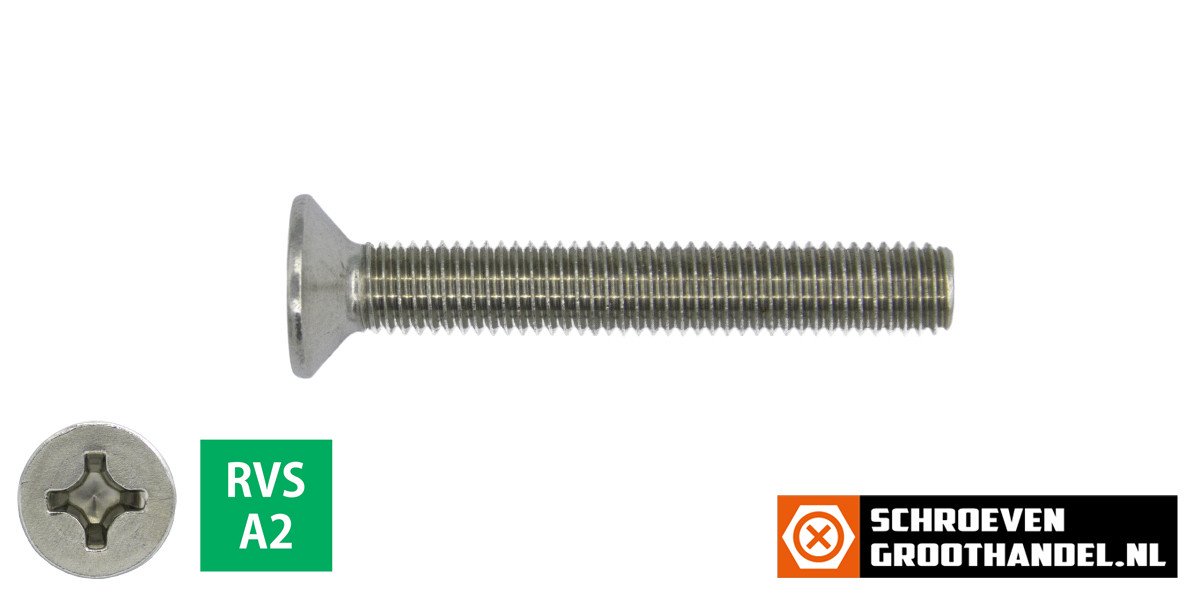 Alternatieve afbeelding voor Metaalschroeven platkop M6 x 35mm DIN965 RVS A2 philips 200 stuks
