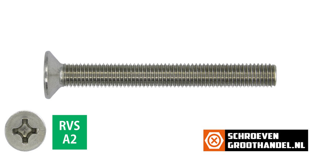 Alternatieve afbeelding voor Metaalschroeven platkop M6 x 80mm DIN965 RVS A2 philips 100 stuks