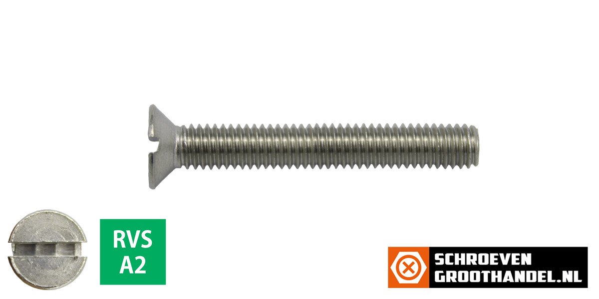 Alternatieve afbeelding voor Metaalschroeven platkop M6 x 45mm DIN963 RVS A2 zaagsnede 200 stuks