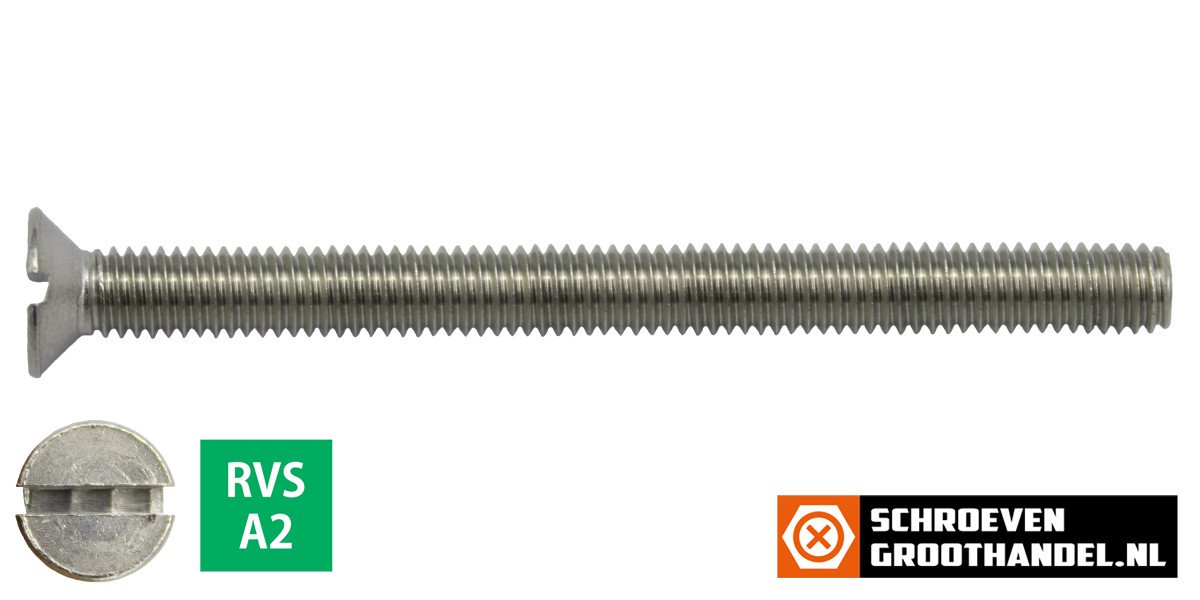 Alternatieve afbeelding voor Metaalschroeven platkop M6 x 90mm DIN963 RVS A2 zaagsnede 200 stuks