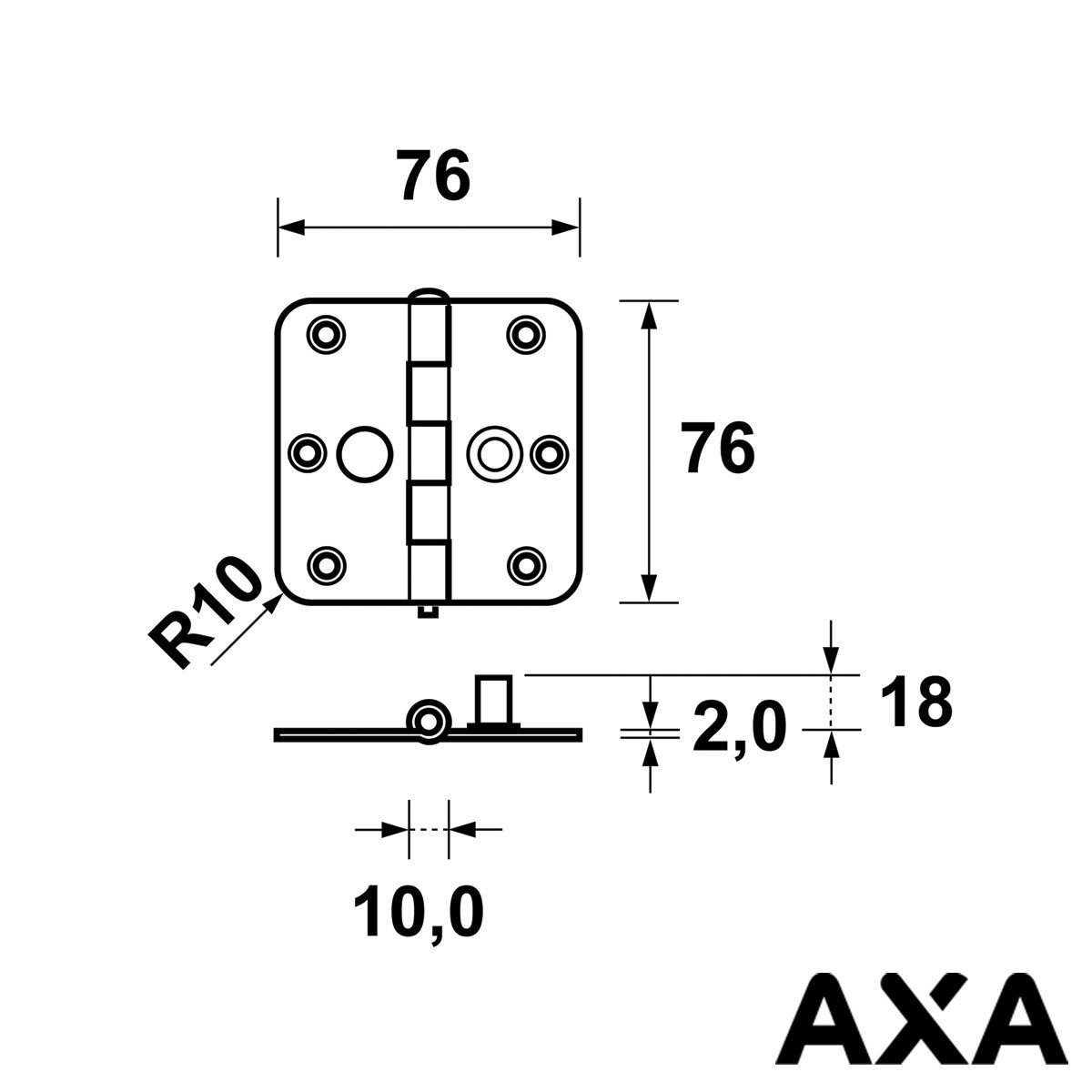 Alternatieve afbeelding voor Veiligheidsscharnier 76x76mm ongelagerd staal SKG buiten draaiend AXA