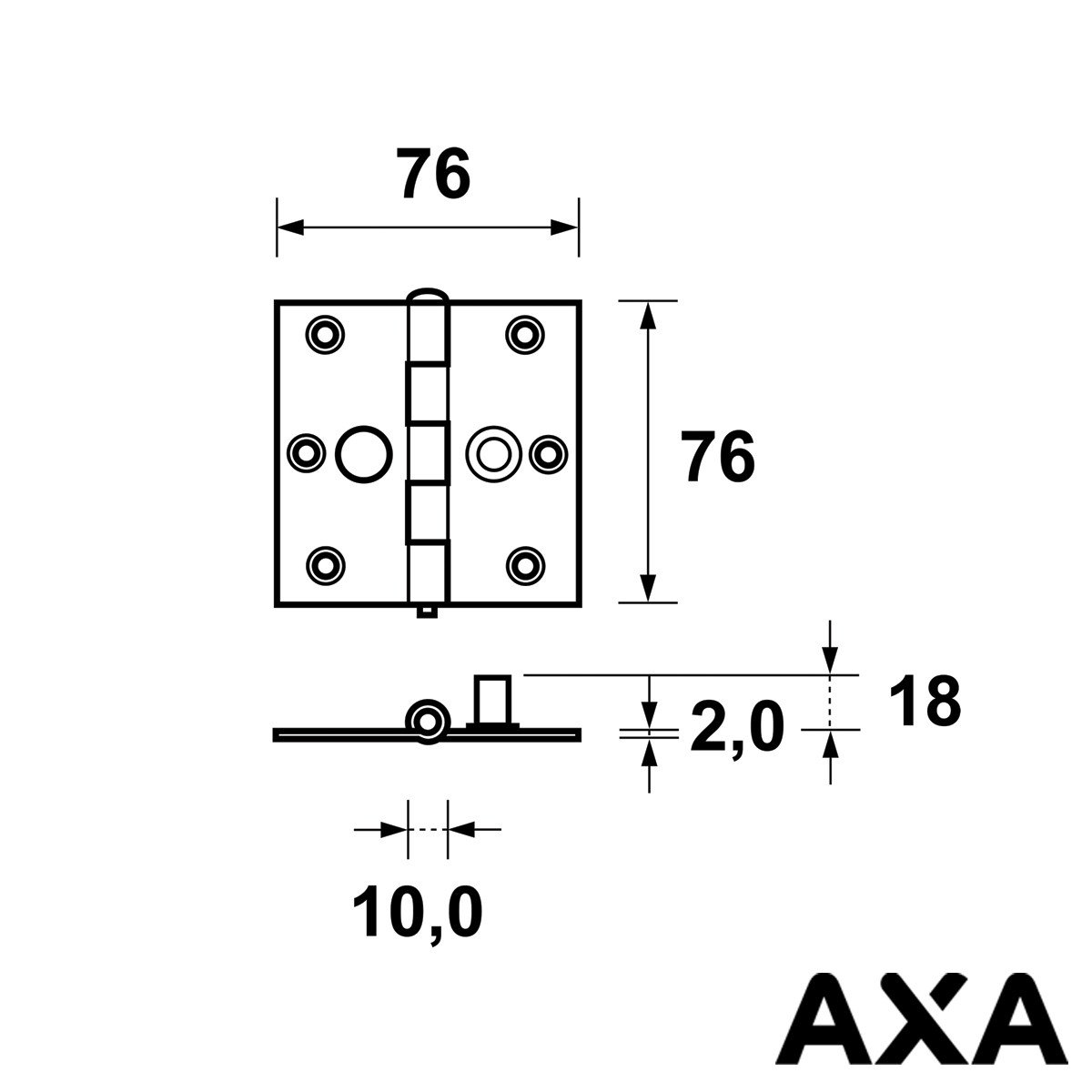 Alternatieve afbeelding voor Veiligheidsscharnier 76x76mm ongelagerd staal SKG AXA