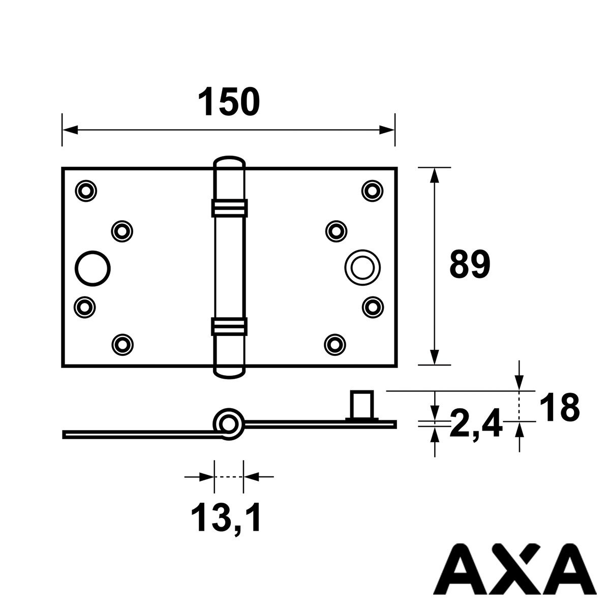 Alternatieve afbeelding voor Veiligheidsscharnier 89x150mm venelite staal SKG AXA