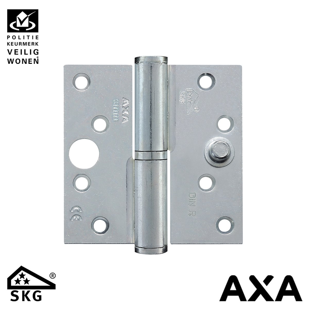 Alternatieve afbeelding voor Veiligheidsscharnier kogelpaumelle 89x89mm rechts staal SKG*** AXA