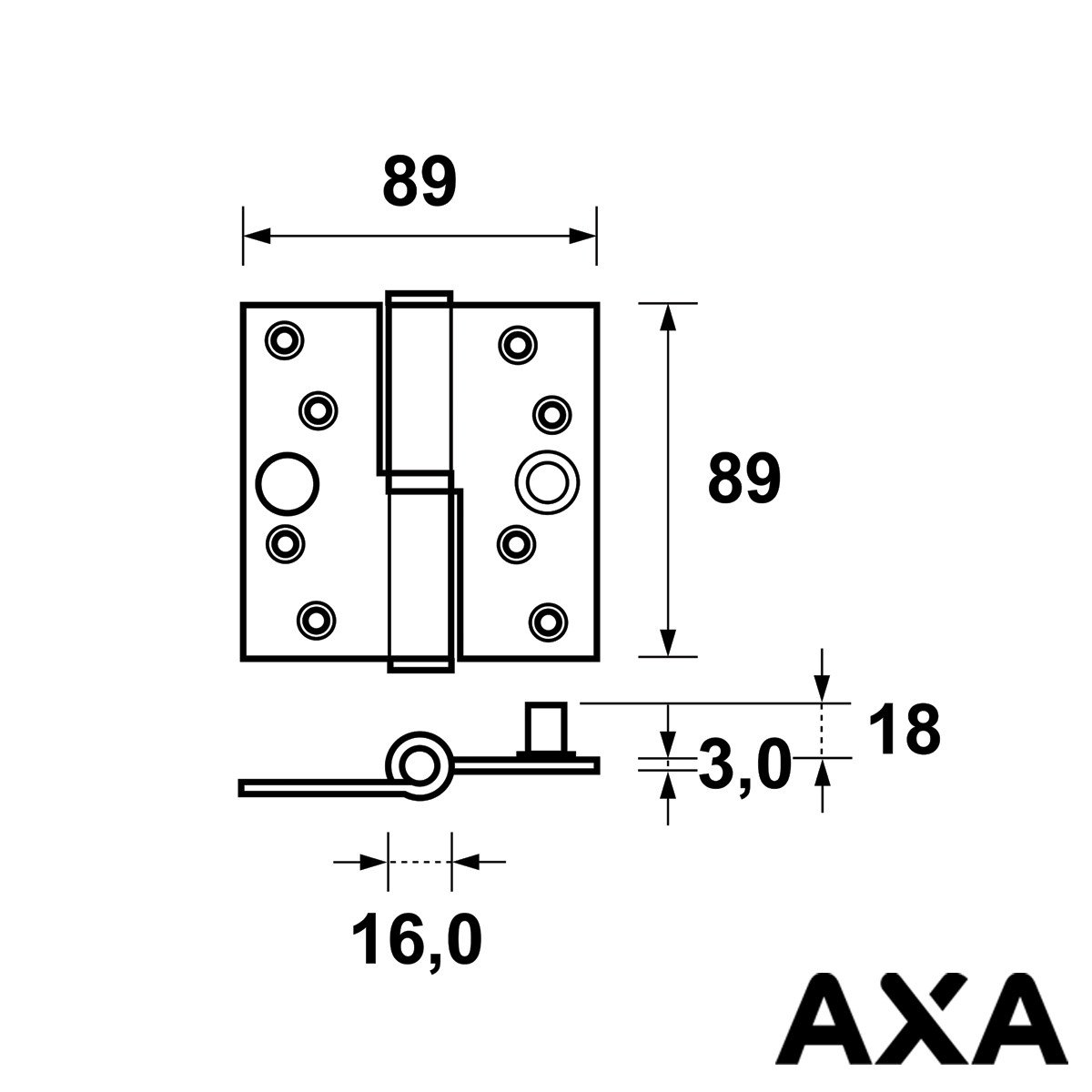 Alternatieve afbeelding voor Veiligheidsscharnier kogelpaumelle 89x89mm rechts staal SKG*** AXA