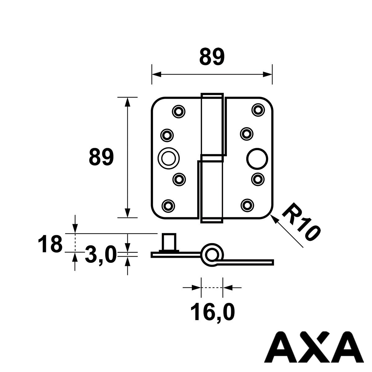 Alternatieve afbeelding voor Veiligheidsscharnier kogelpaumelle 89x89mm ronde hoek links staal SKG*** AXA