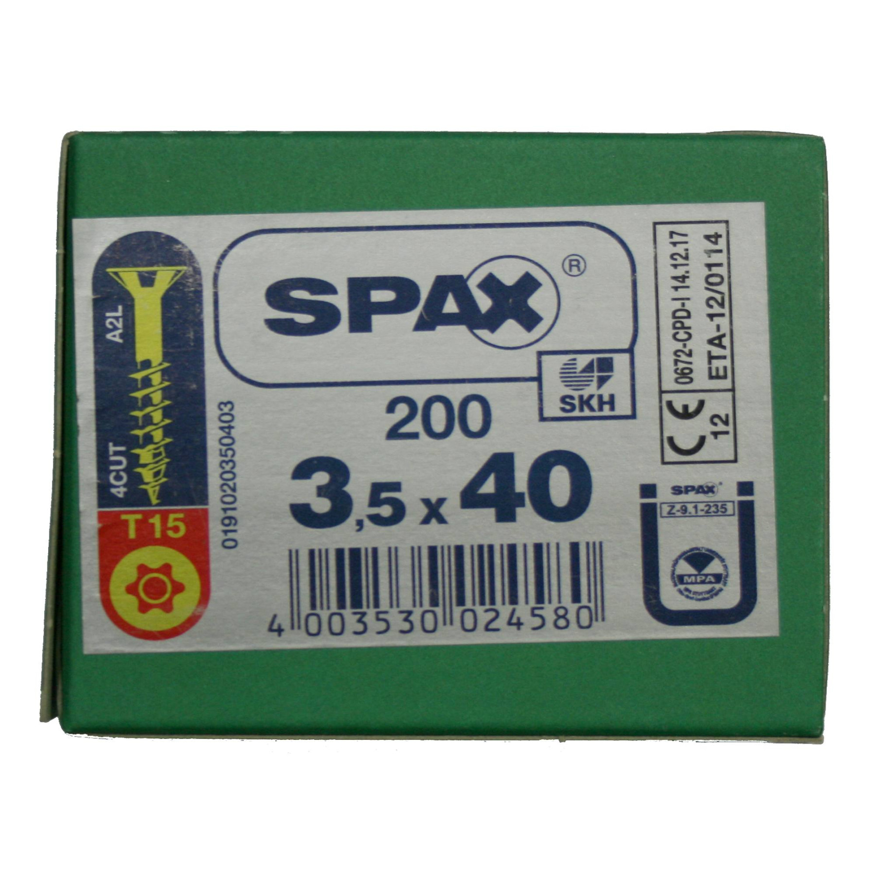 Alternatieve afbeelding voor Spax spaanplaatschroeven 3,5x40mm deeldraad geel verzinkt platkop torx 200 stuks