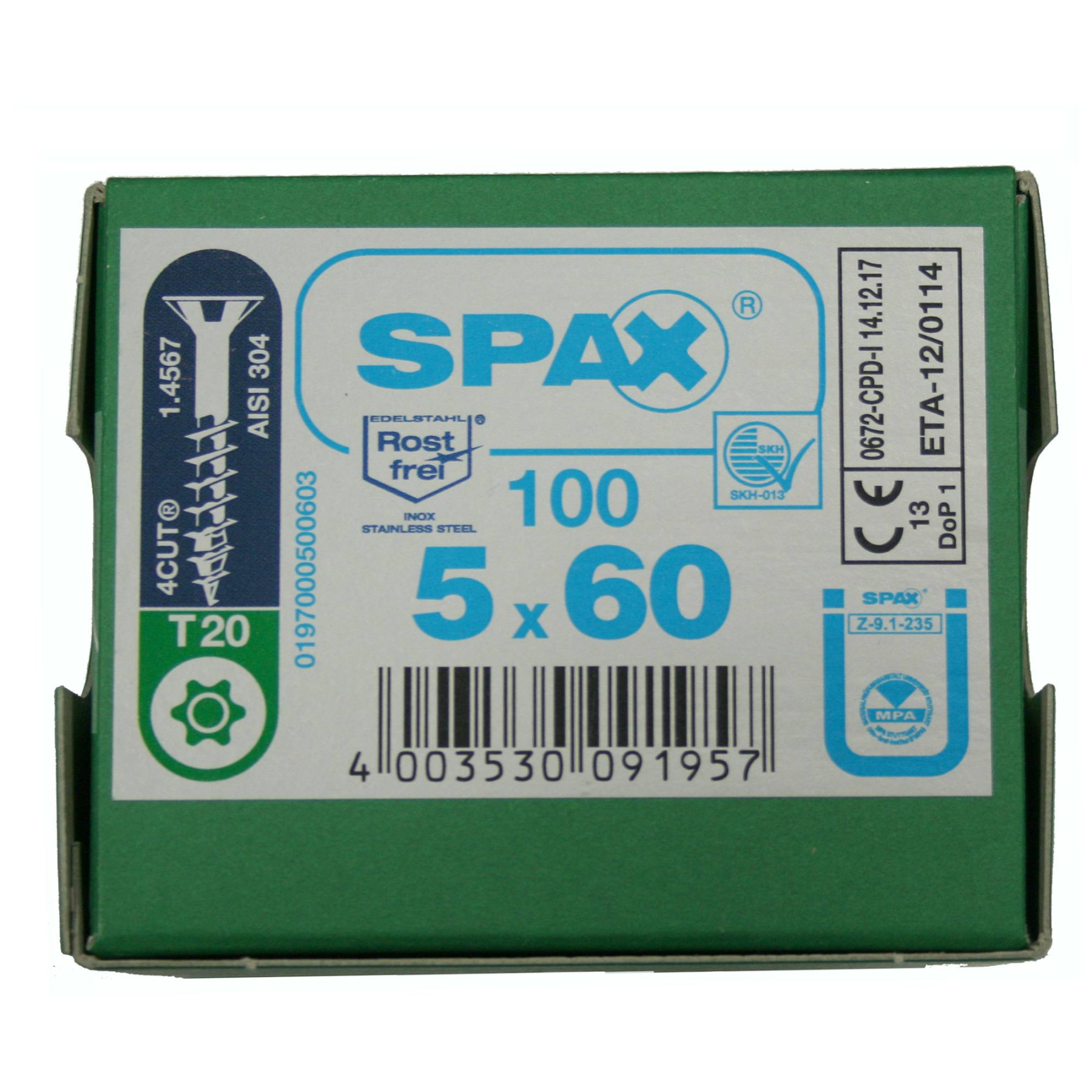 Alternatieve afbeelding voor Spax spaanplaatschroeven 5x60mm deeldraad rvs a2 platkop torx 100 stuks