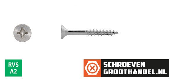 Alternatieve afbeelding voor Spaanplaatschroeven 3x40/24mm RVS A2 platkop pozidriv-1 200 stuks
