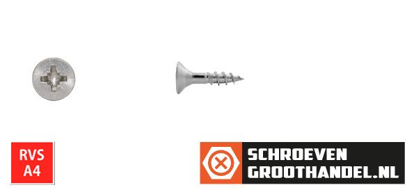 Alternatieve afbeelding voor Spaanplaatschroeven 4,5x25/18mm RVS A4 platkop pozidriv-2 500 stuks