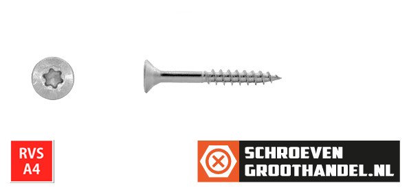 Alternatieve afbeelding voor Spaanplaatschroeven 4,5x45/30mm RVS A4 platkop TORX-20 200 stuks