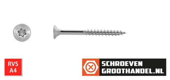 Alternatieve afbeelding voor Spaanplaatschroeven 4,5x50/30mm RVS A4 platkop TORX-20 200 stuks