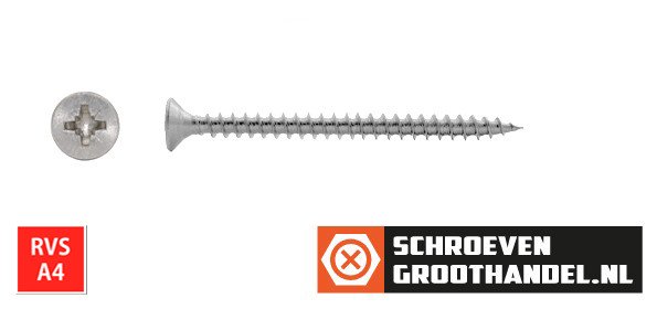 Alternatieve afbeelding voor Spaanplaatschroeven 4,5x50mm RVS A4 platkop pozidriv-2 200 stuks