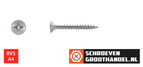 Alternatieve afbeelding voor Spaanplaatschroeven 5x35mm RVS A4 platkop pozidriv-2 200 stuks