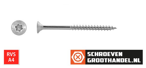 Alternatieve afbeelding voor Spaanplaatschroeven 5x70/42mm RVS A4 platkop TORX-25 100 stuks