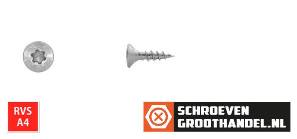 Alternatieve afbeelding voor Spaanplaatschroeven 4x16mm RVS A4 platkop TORX-20 200 stuks