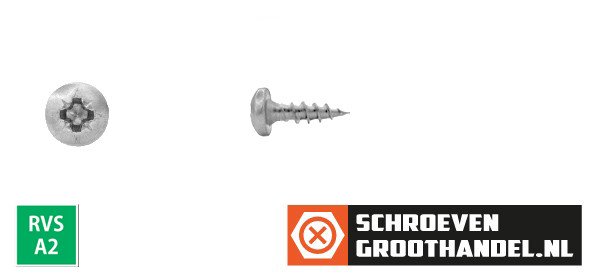 Alternatieve afbeelding voor Spaanplaatschroeven 4x16mm RVS A2 rondkop pozidriv-2 500 stuks