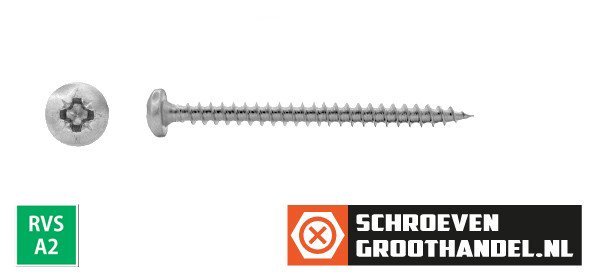 Alternatieve afbeelding voor Spaanplaatschroeven 4x50mm RVS A2 rondkop pozidriv-2 200 stuks