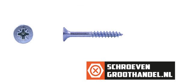 Alternatieve afbeelding voor Spaanplaatschroeven 5x40/24mm verzinkt platkop pozidriv-2 200 stuks