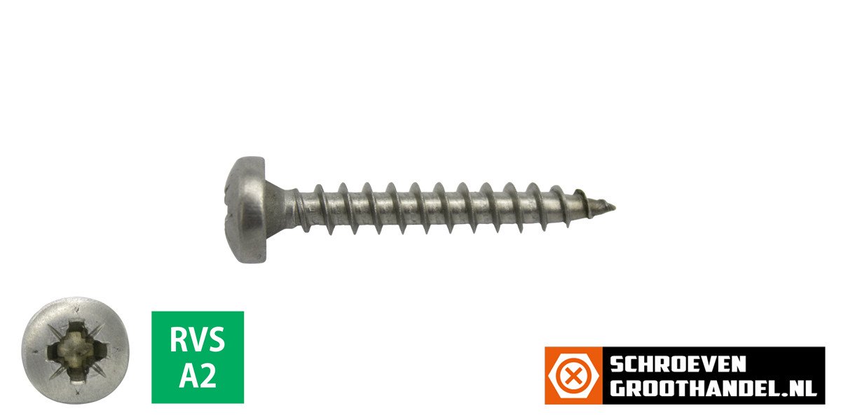 Alternatieve afbeelding voor Spaanplaatschroeven 6x30mm RVS A2 rondkop pozidriv-3 100 stuks