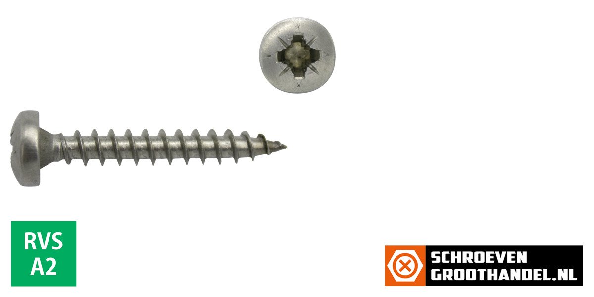 Alternatieve afbeelding voor Spaanplaatschroeven 6x30mm RVS A2 rondkop pozidriv-3 100 stuks