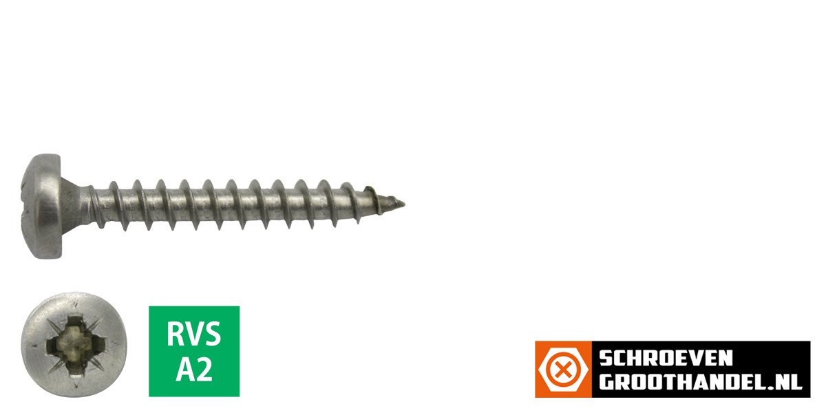 Alternatieve afbeelding voor Spaanplaatschroeven 6x30mm RVS A2 rondkop pozidriv-3 100 stuks
