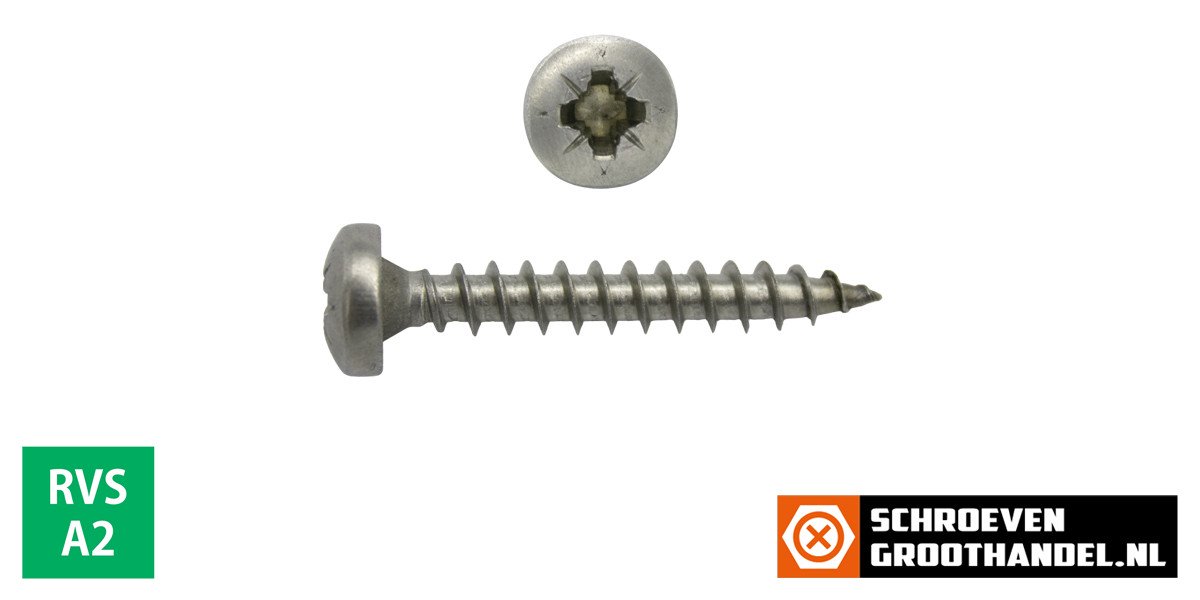 Alternatieve afbeelding voor Spaanplaatschroeven 6x30mm RVS A2 rondkop pozidriv-3 100 stuks
