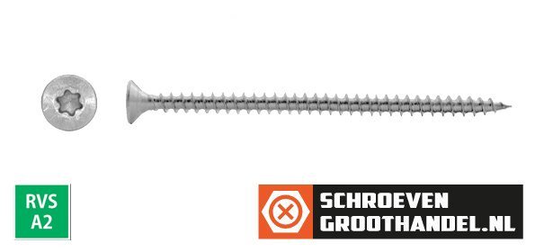 Alternatieve afbeelding voor Spaanplaatschroeven 8x100mm RVS A2 platkop TORX-40 100 stuks