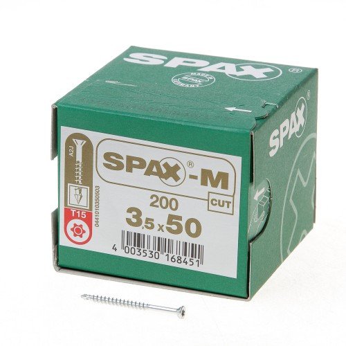 Alternatieve afbeelding voor Spax-M MDF-schroeven 3,5x50mm deeldraad verzinkt freeskop torx 200 stuks