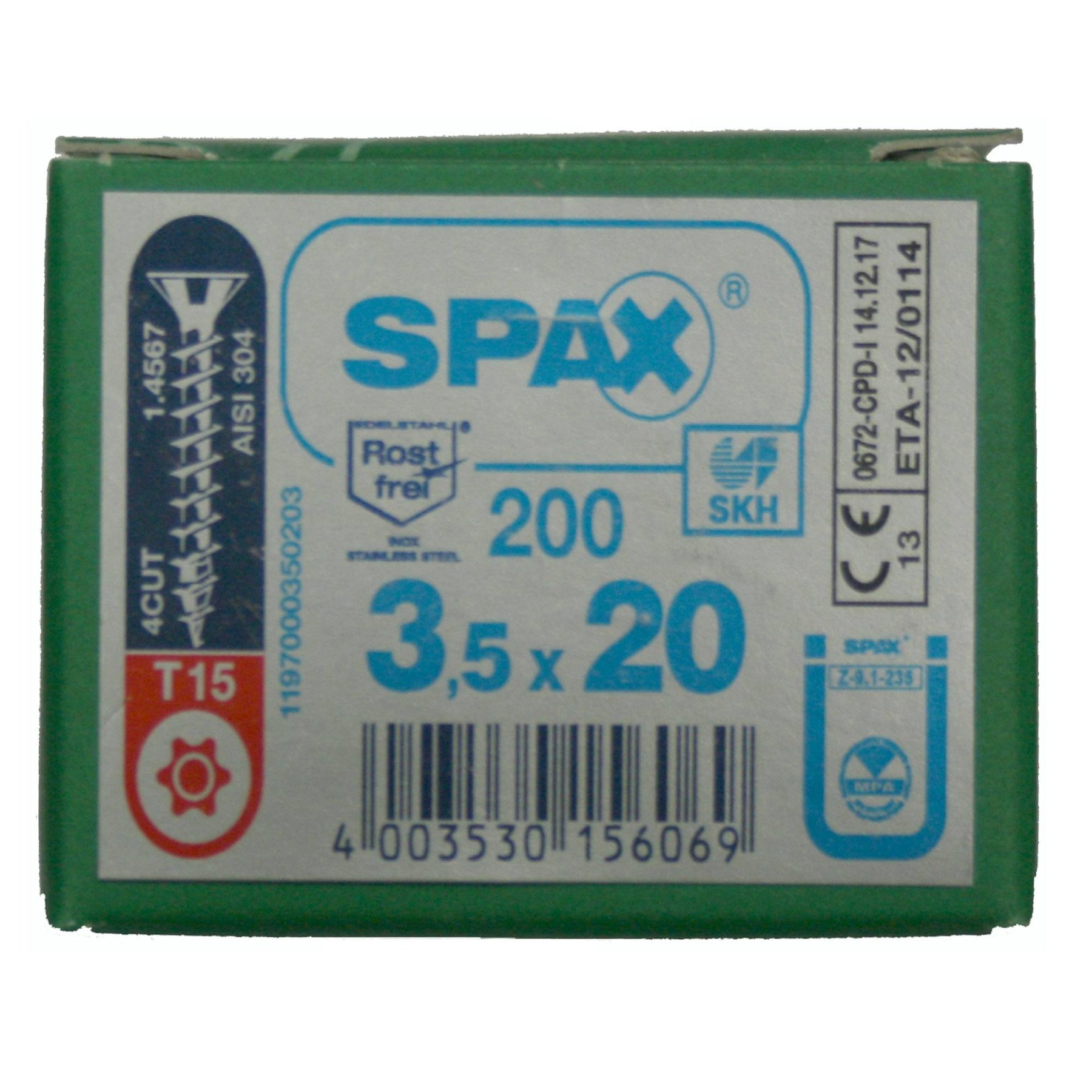 Alternatieve afbeelding voor Spax spaanplaatschroeven 3,5x20mm rvs a2 platkop torx 200 stuks