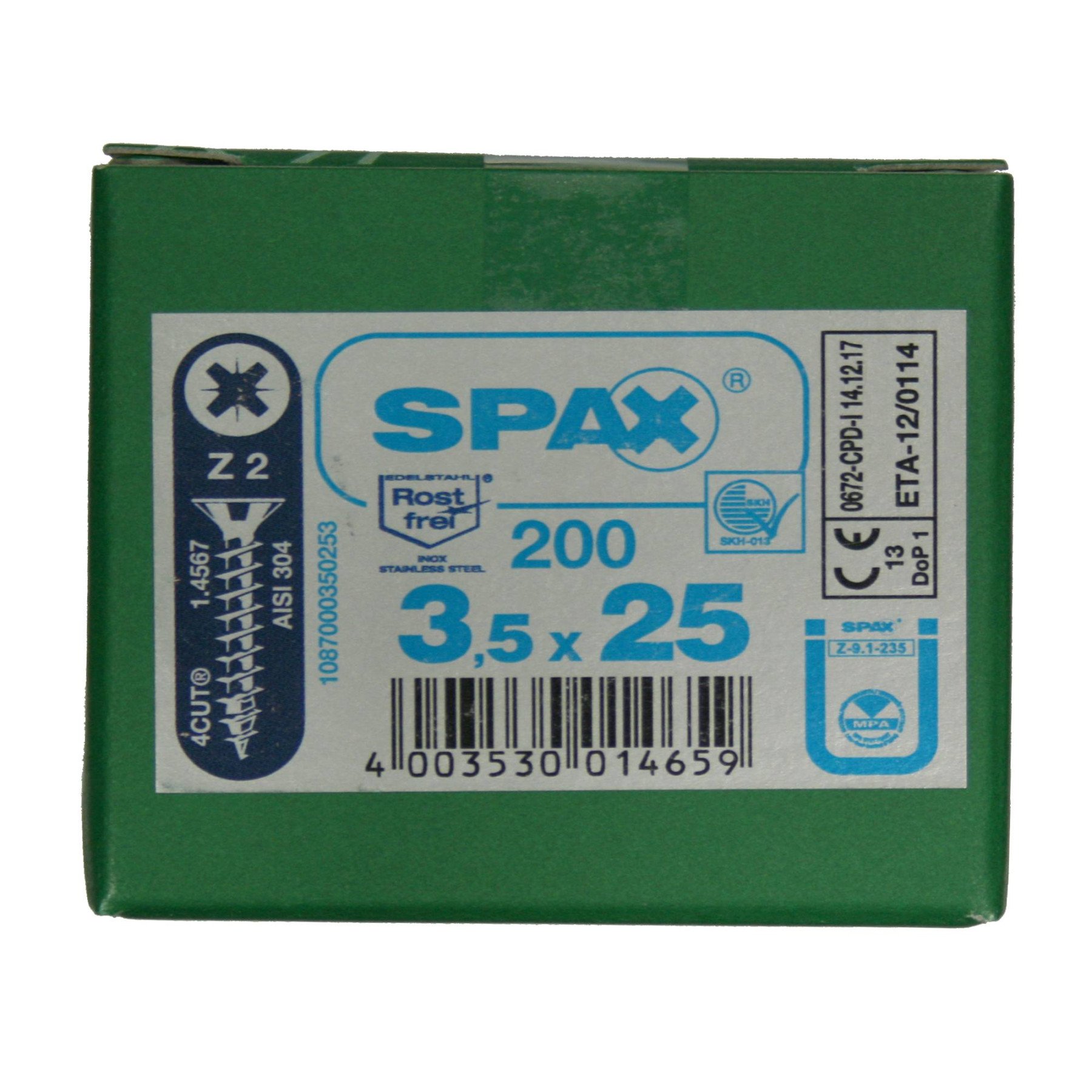 Alternatieve afbeelding voor Spax spaanplaatschroeven 3,5x25mm rvs a2 platkop pozidriv 200 stuks