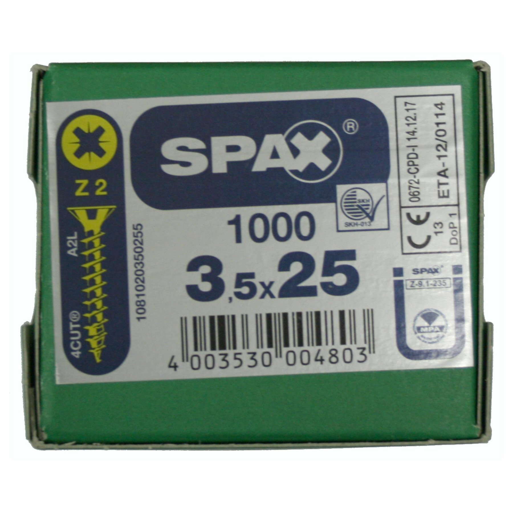 Alternatieve afbeelding voor Spax spaanplaatschroeven 3,5x25mm geel verzinkt platkop pozidriv 1000 stuks