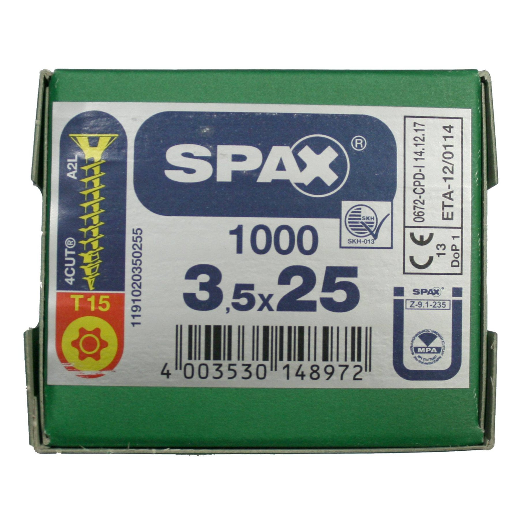 Alternatieve afbeelding voor Spax spaanplaatschroeven 3,5x25mm geel verzinkt platkop torx 1000 stuks