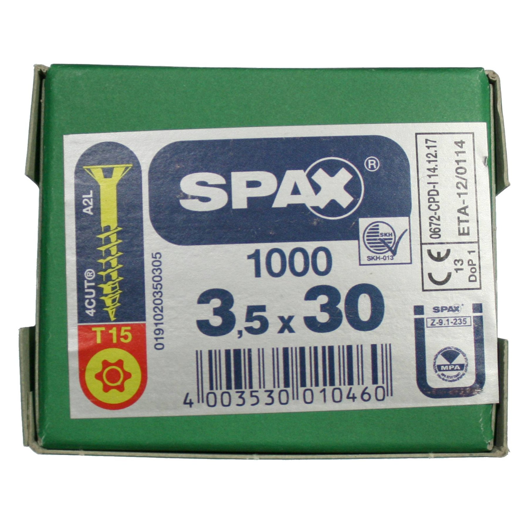 Alternatieve afbeelding voor Spax spaanplaatschroeven 3,5x30mm deeldraad geel verzinkt platkop torx 1000 stuks
