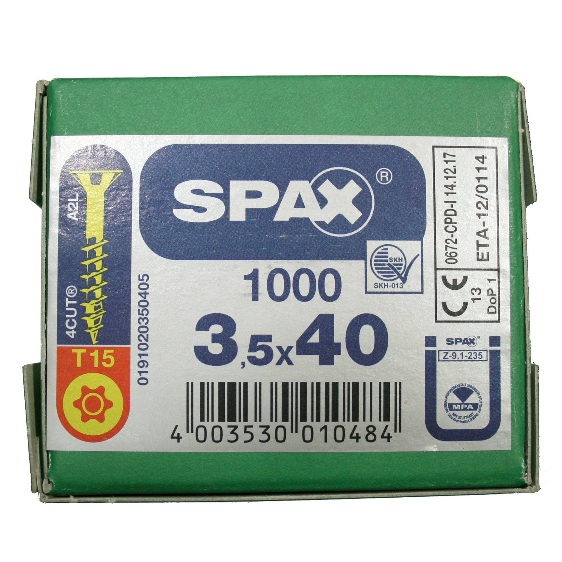 Alternatieve afbeelding voor Spax spaanplaatschroeven 3,5x40mm deeldraad geel verzinkt platkop torx 1000 stuks