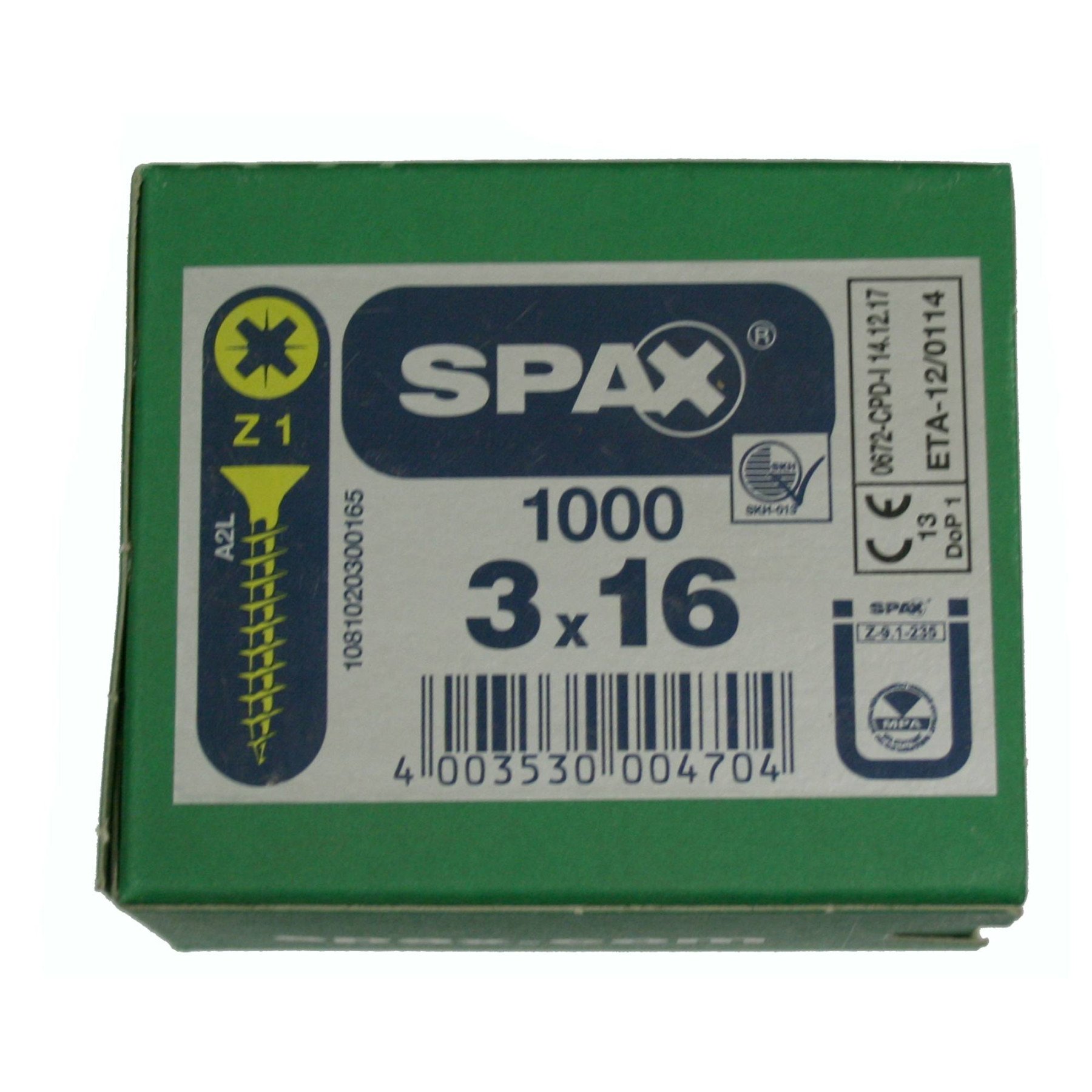 Alternatieve afbeelding voor Spax spaanplaatschroeven 3x16mm geel verzinkt platkop pozidriv 1000 stuks