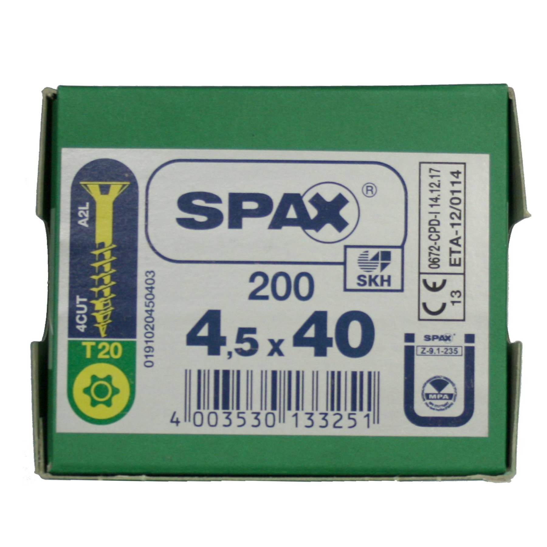 Alternatieve afbeelding voor Spax spaanplaatschroeven 4,5x40mm deeldraad geel verzinkt platkop torx 200 stuks