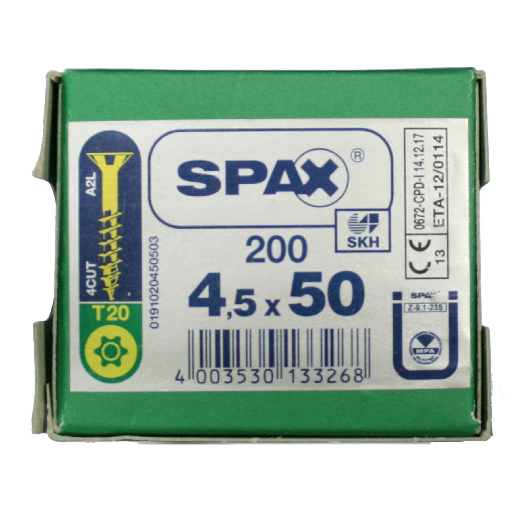 Alternatieve afbeelding voor Spax spaanplaatschroeven 4,5x50mm deeldraad geel verzinkt platkop torx 200 stuks