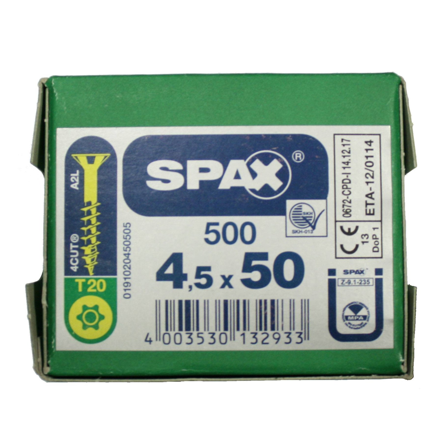 Alternatieve afbeelding voor Spax spaanplaatschroeven 4,5x50mm deeldraad geel verzinkt platkop torx 500 stuks
