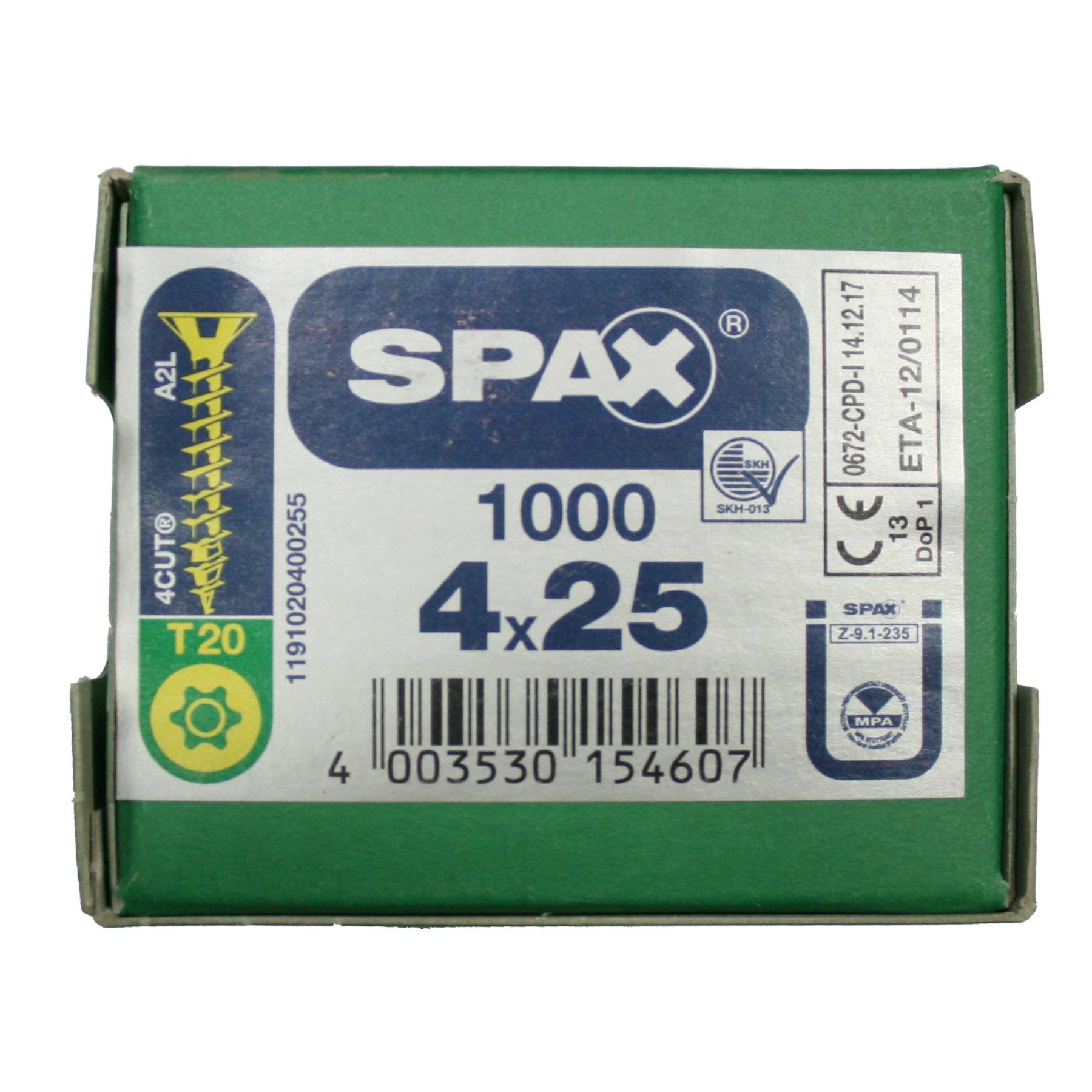 Alternatieve afbeelding voor Spax spaanplaatschroeven 4x25mm geel verzinkt platkop torx 1000 stuks