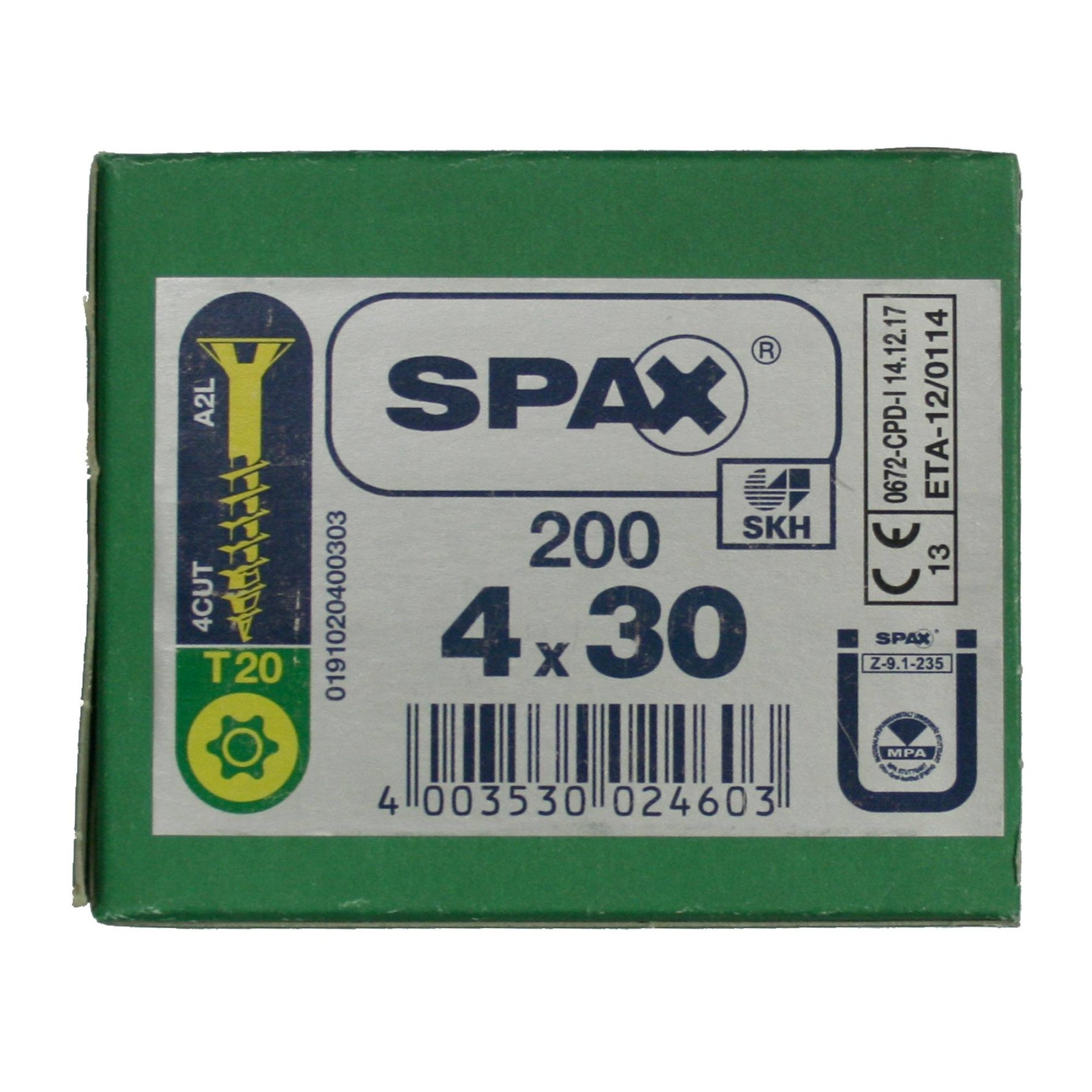 Alternatieve afbeelding voor Spax spaanplaatschroeven 4x30mm deeldraad geel verzinkt platkop torx 200 stuks