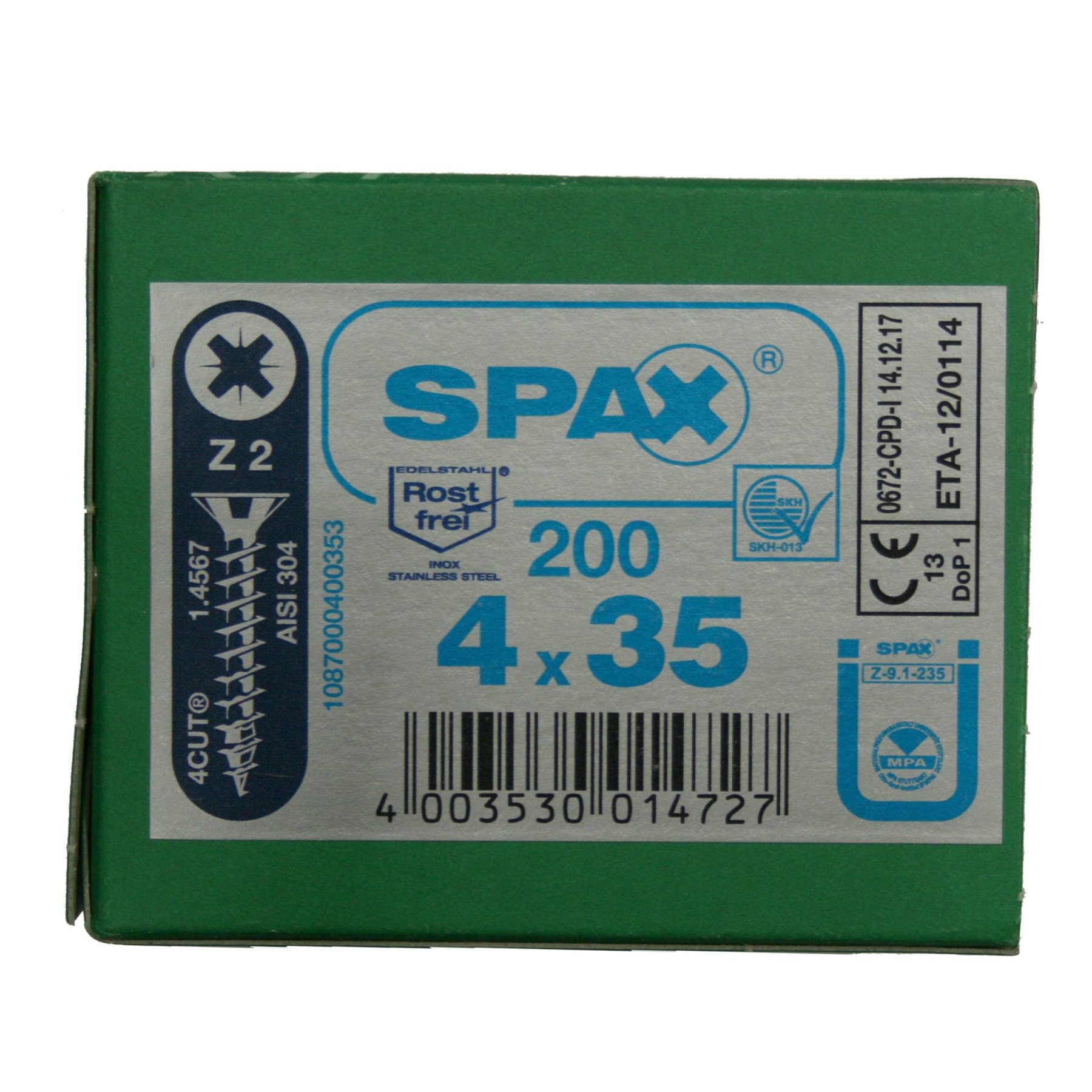 Alternatieve afbeelding voor Spax spaanplaatschroeven 4x35mm rvs a2 platkop pozidriv 200 stuks