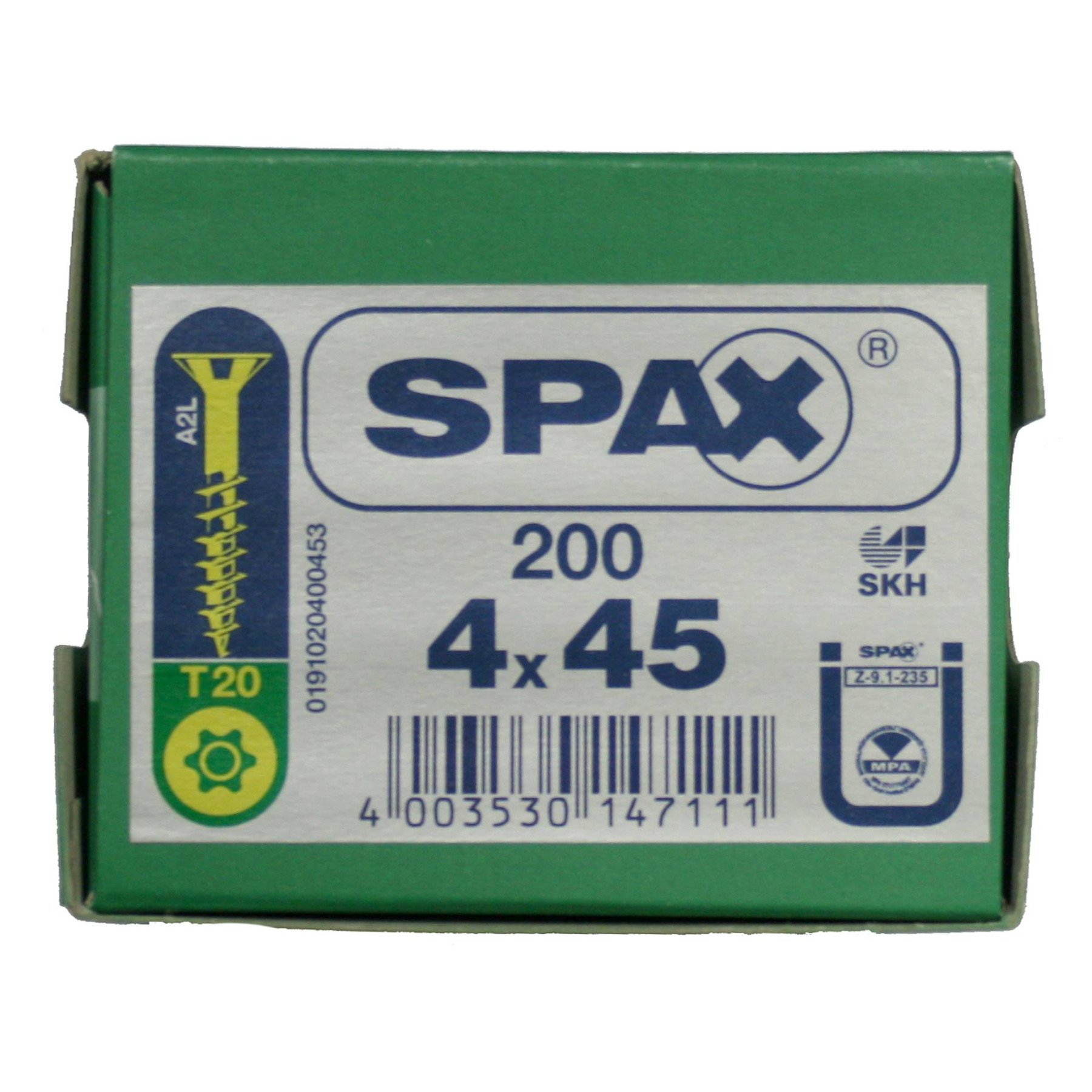 Alternatieve afbeelding voor Spax spaanplaatschroeven 4x45mm deeldraad geel verzinkt platkop torx 200 stuks